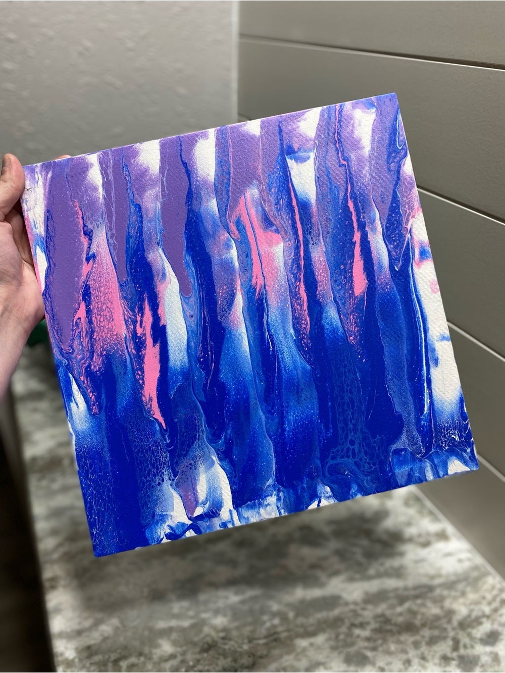 Hand Crafted Blue and Pink Abstract Painting - Picture 3 of 6